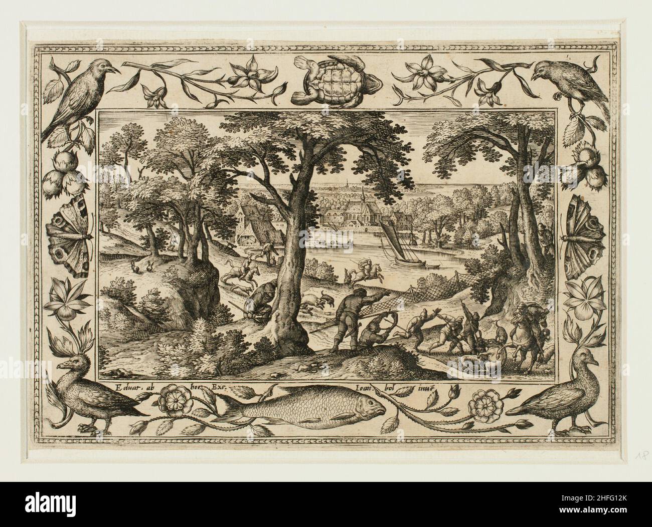 Chasse au sanglier, des paysages avec scènes de l'ancien et du Nouveau Testament et scènes de chasse, 1584. Banque D'Images