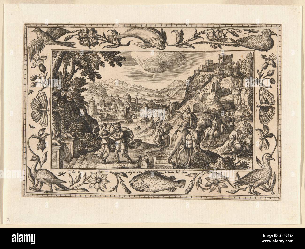 Rebecca et Eliezer au puits, de paysages avec scènes de l'ancien et du Nouveau Testament et scènes de chasse, 1584. Banque D'Images