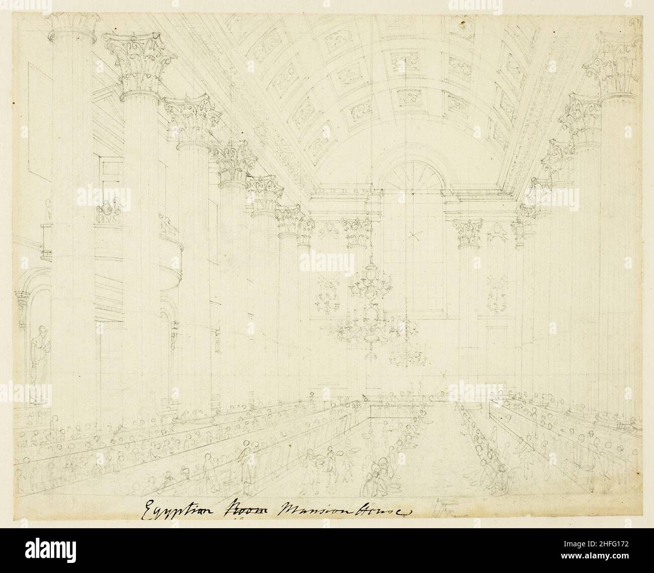 Étude pour Egyptian Hall Mansion House, de microcosm de Londres, c.1809. Banque D'Images