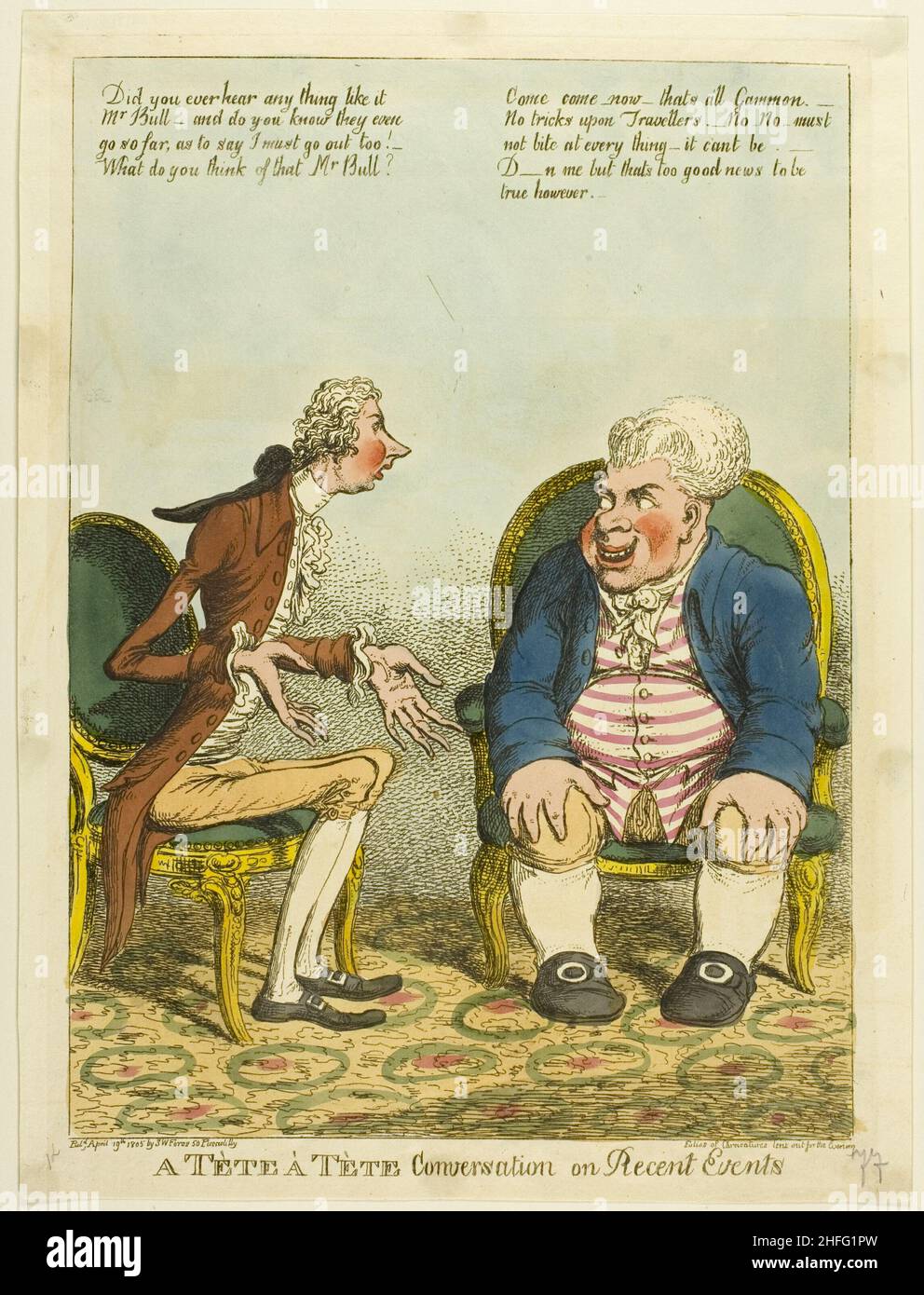 A T&#XE8;te &#xe0; T&#XE8;te conversation sur les événements récents, publiée le 19 avril 1805. Banque D'Images