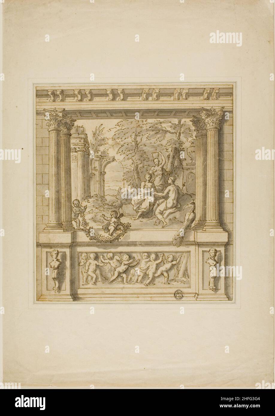 Décoration murale avec l'histoire d'Egeria & amp; Numa Pompilius, 1695/1734. Banque D'Images