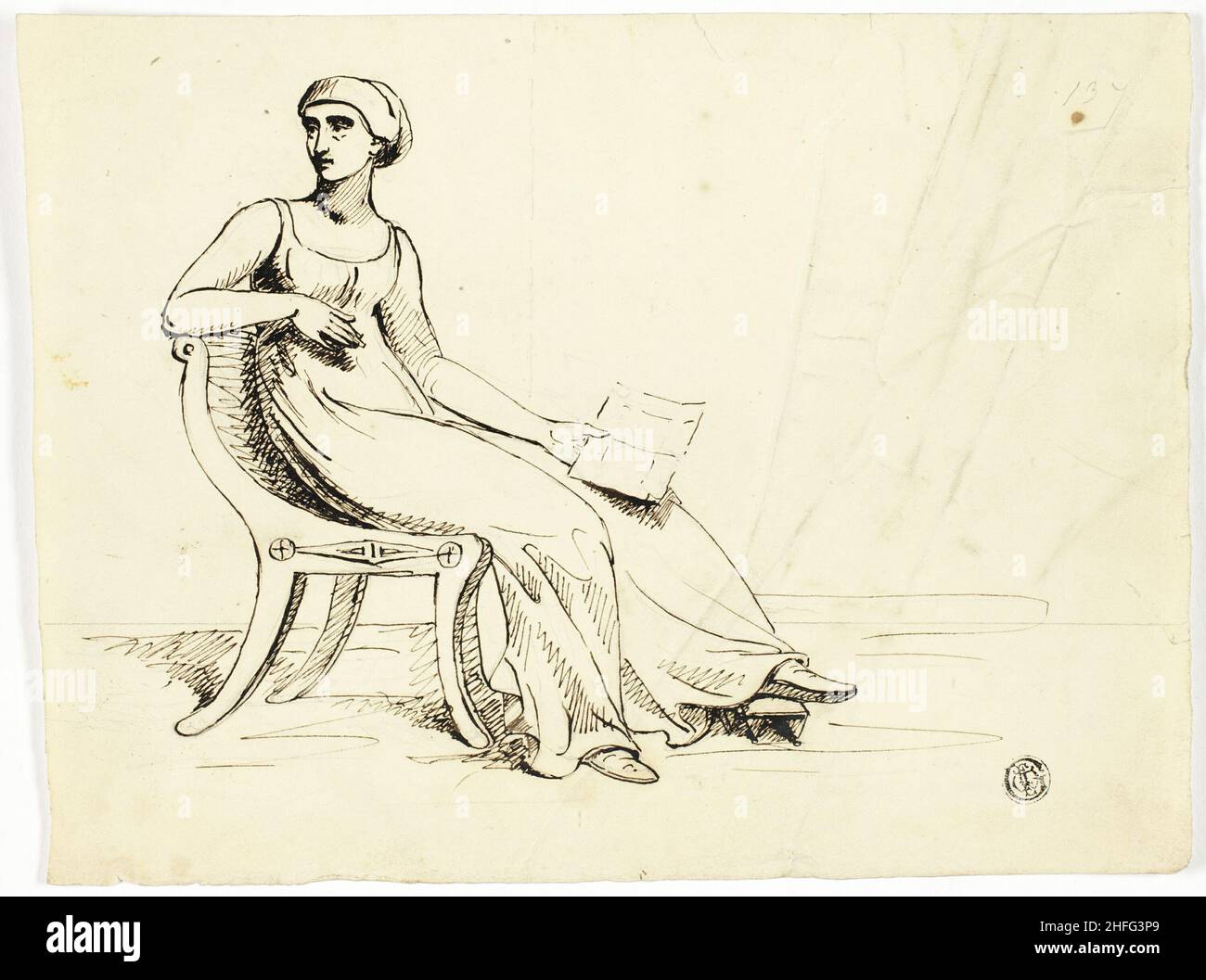 Femme assise à la chaise romaine, n.d. Banque D'Images