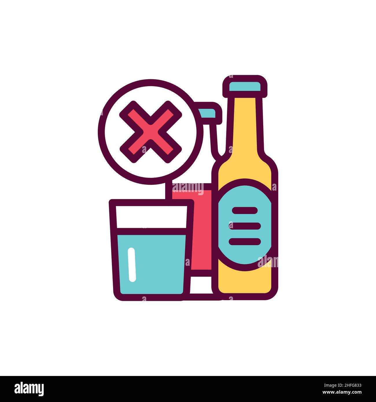 Icône de la ligne de boissons alcoolisées interdites.Elément vectoriel isolé. Illustration de Vecteur