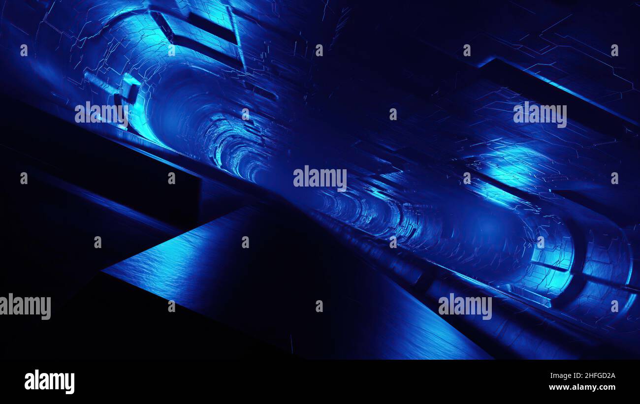 3d illustration - propre futuriste extraterrestre scifi fantasy hangar couloir tunnel Banque D'Images