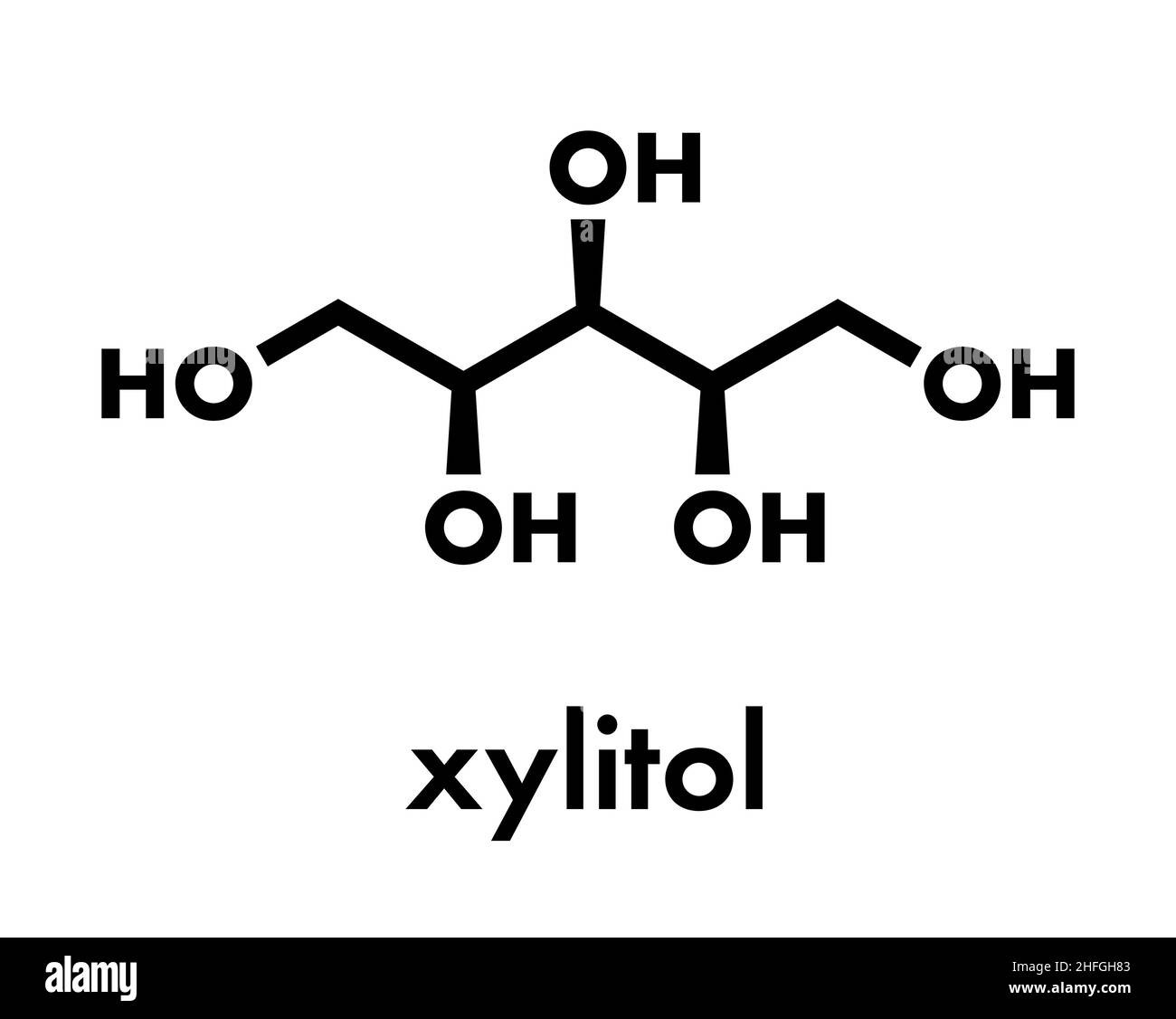 Le xylitol édulcorant molécule. Utilisé comme substitut du sucre. Formule topologique. Illustration de Vecteur