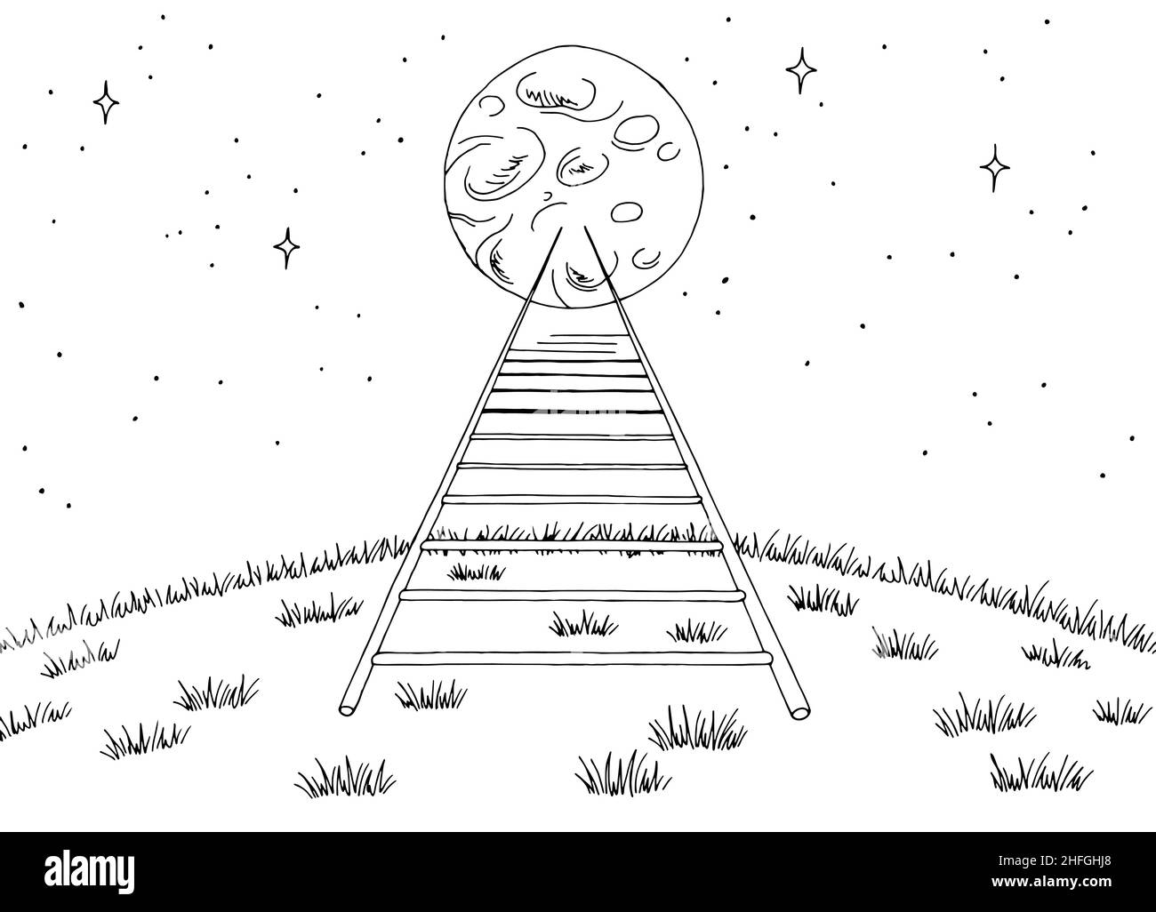 Échelle à la lune paysage graphique noir blanc esquisse illustration vecteur Illustration de Vecteur