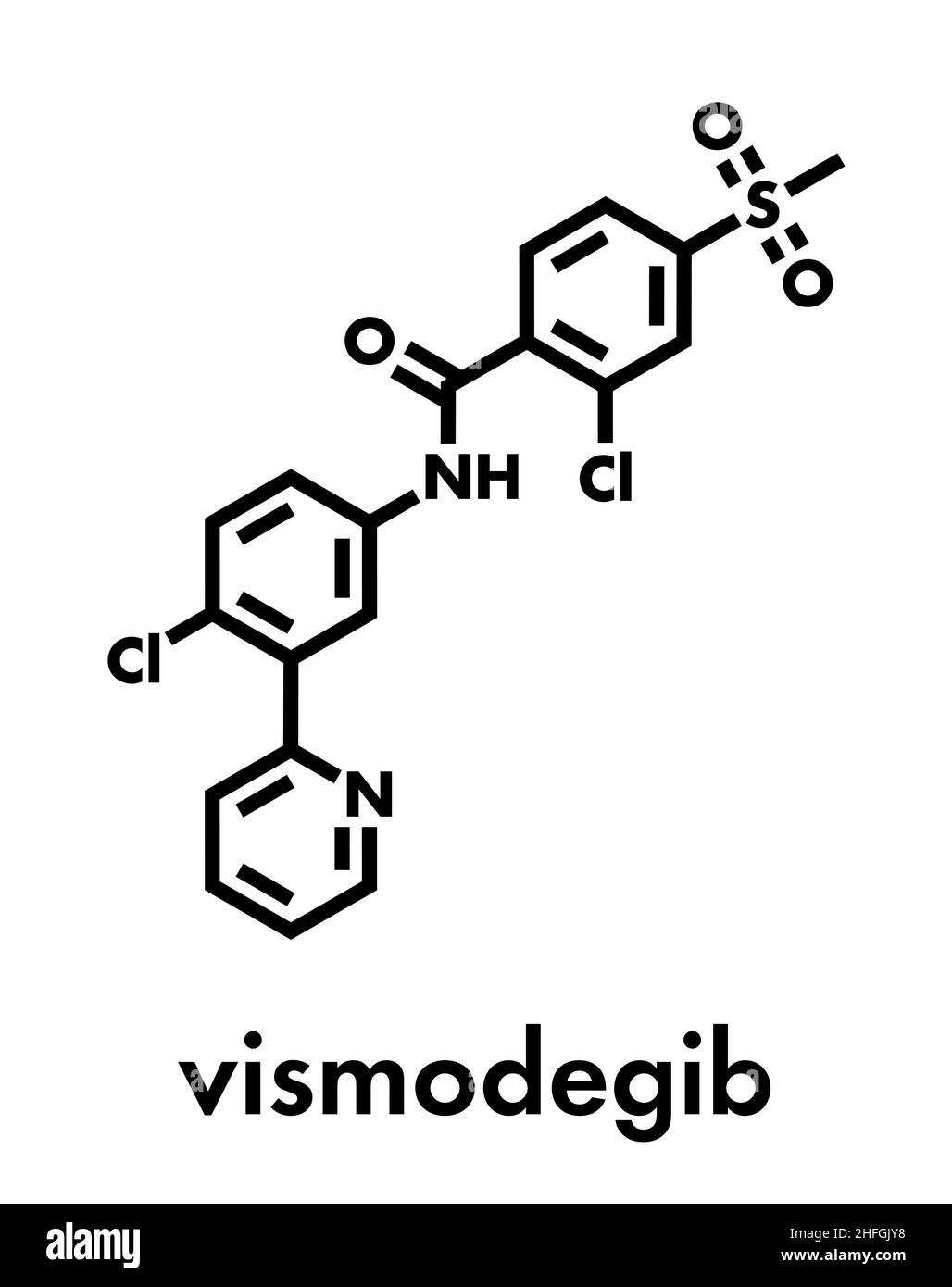 Molécule de médicament anticancéreux vismodegib.Utilisé dans le traitement du carcinome basocellulaire.Formule squelettique. Illustration de Vecteur