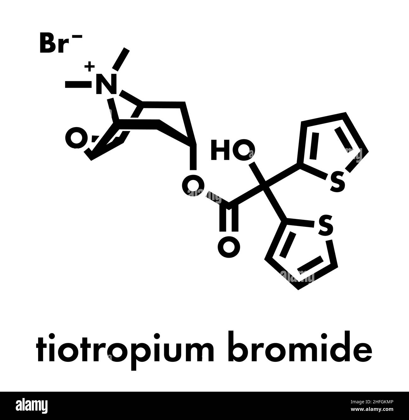 Bromure de tiotropium molécule médicamenteuse de la maladie pulmonaire obstructive chronique (MPOC).Formule squelettique. Illustration de Vecteur