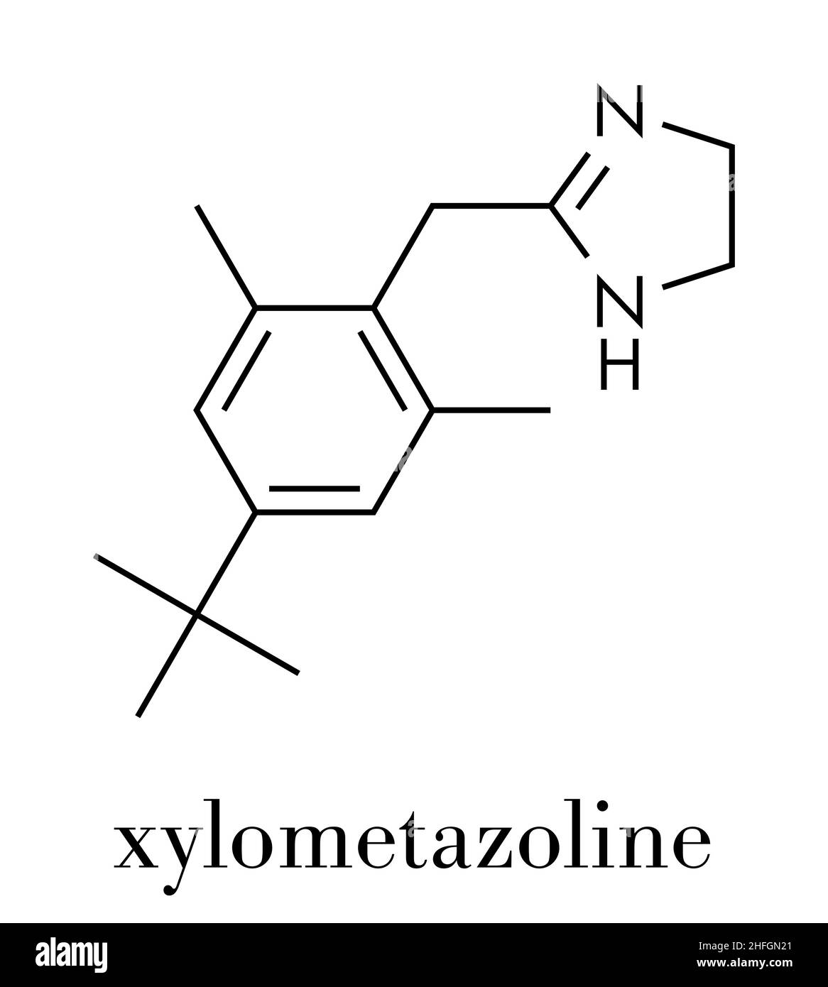 Xylométazoline molécule décongestionnant nasal. Souvent utilisé en pulvérisation nasale et gouttes pour le nez. Formule topologique. Illustration de Vecteur