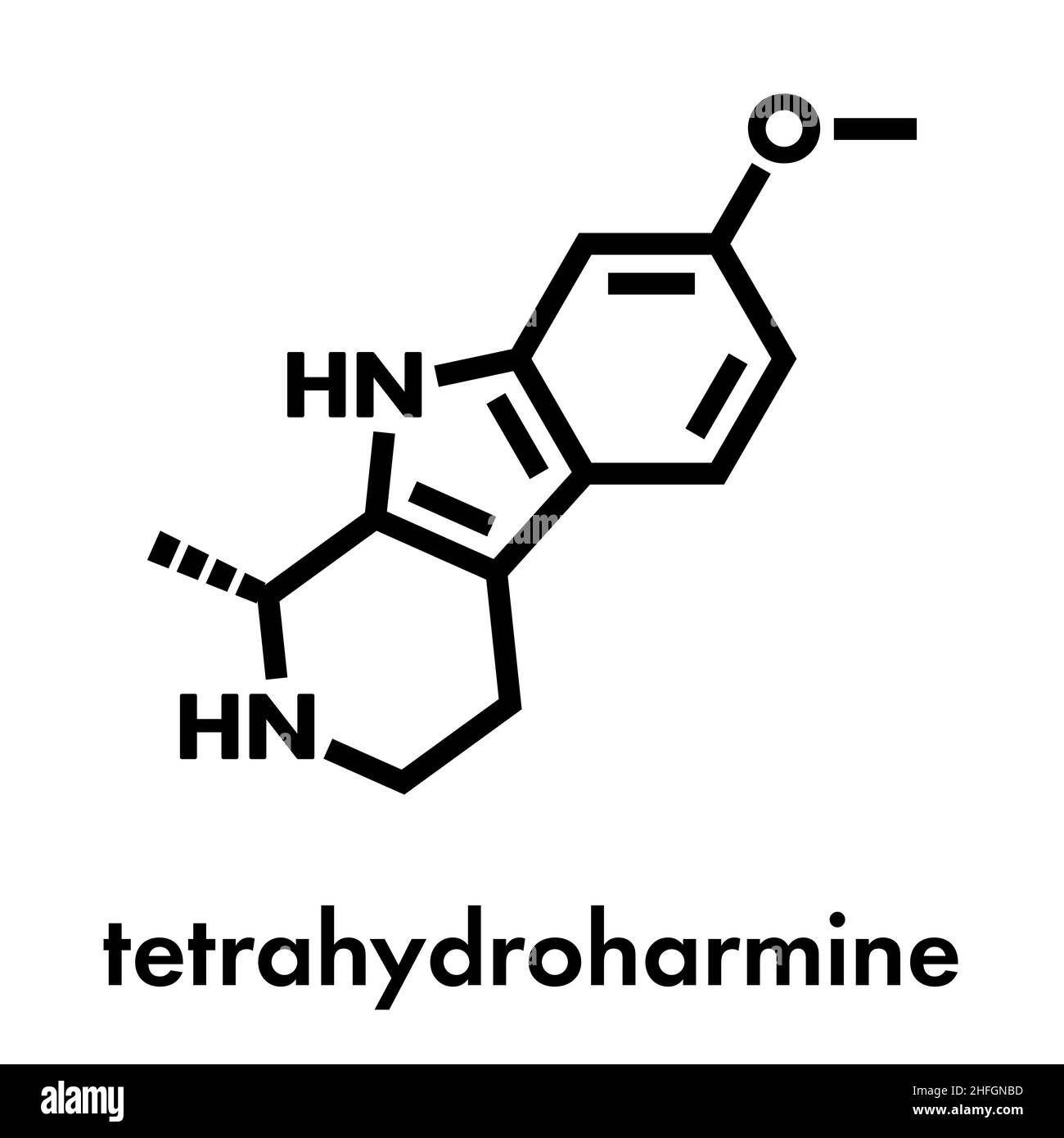Molécule d'alcaloïde indole de Tetrahydroharmine.Formule squelettique. Illustration de Vecteur