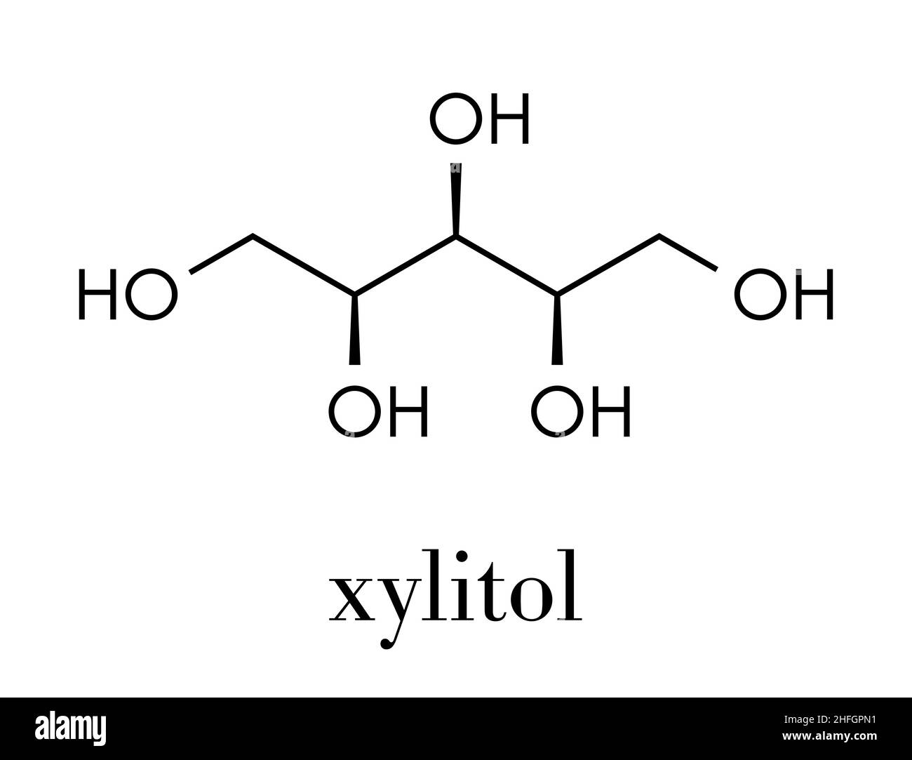 Le xylitol édulcorant molécule. Utilisé comme substitut du sucre. Formule topologique. Illustration de Vecteur