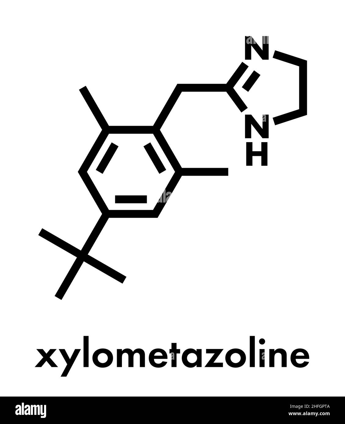 Xylométazoline molécule décongestionnant nasal. Souvent utilisé en pulvérisation nasale et gouttes pour le nez. Formule topologique. Illustration de Vecteur