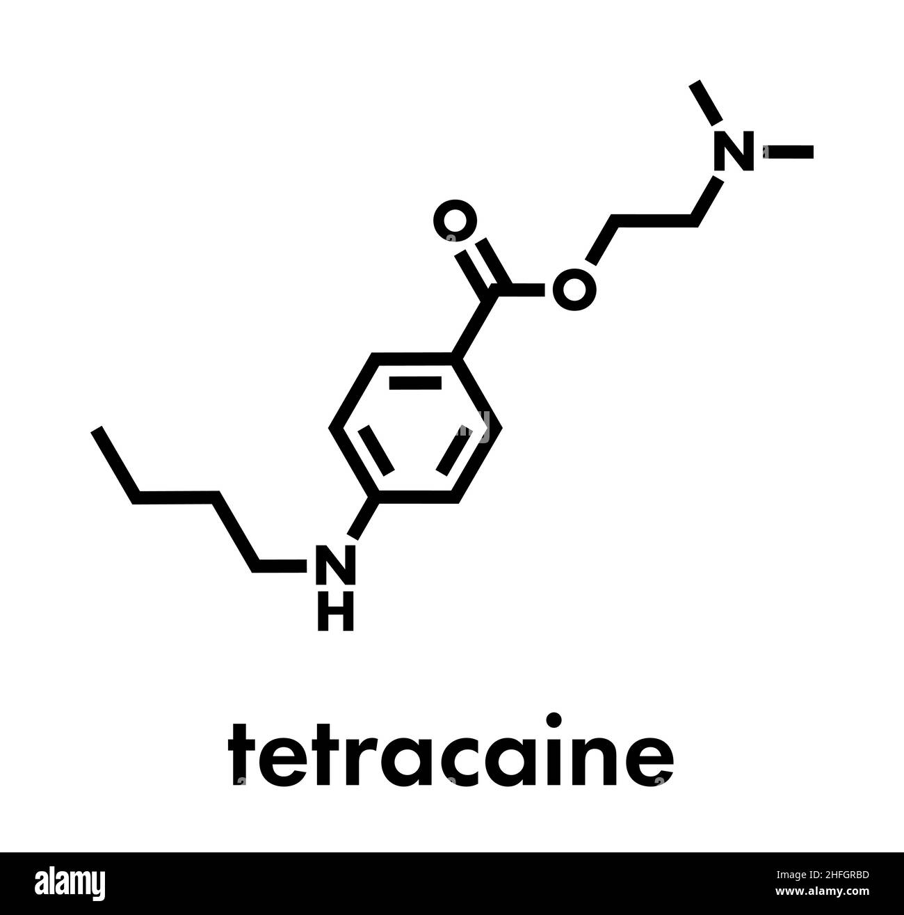 Molécule de médicament anesthésique local de tétracyaine.Formule squelettique. Illustration de Vecteur