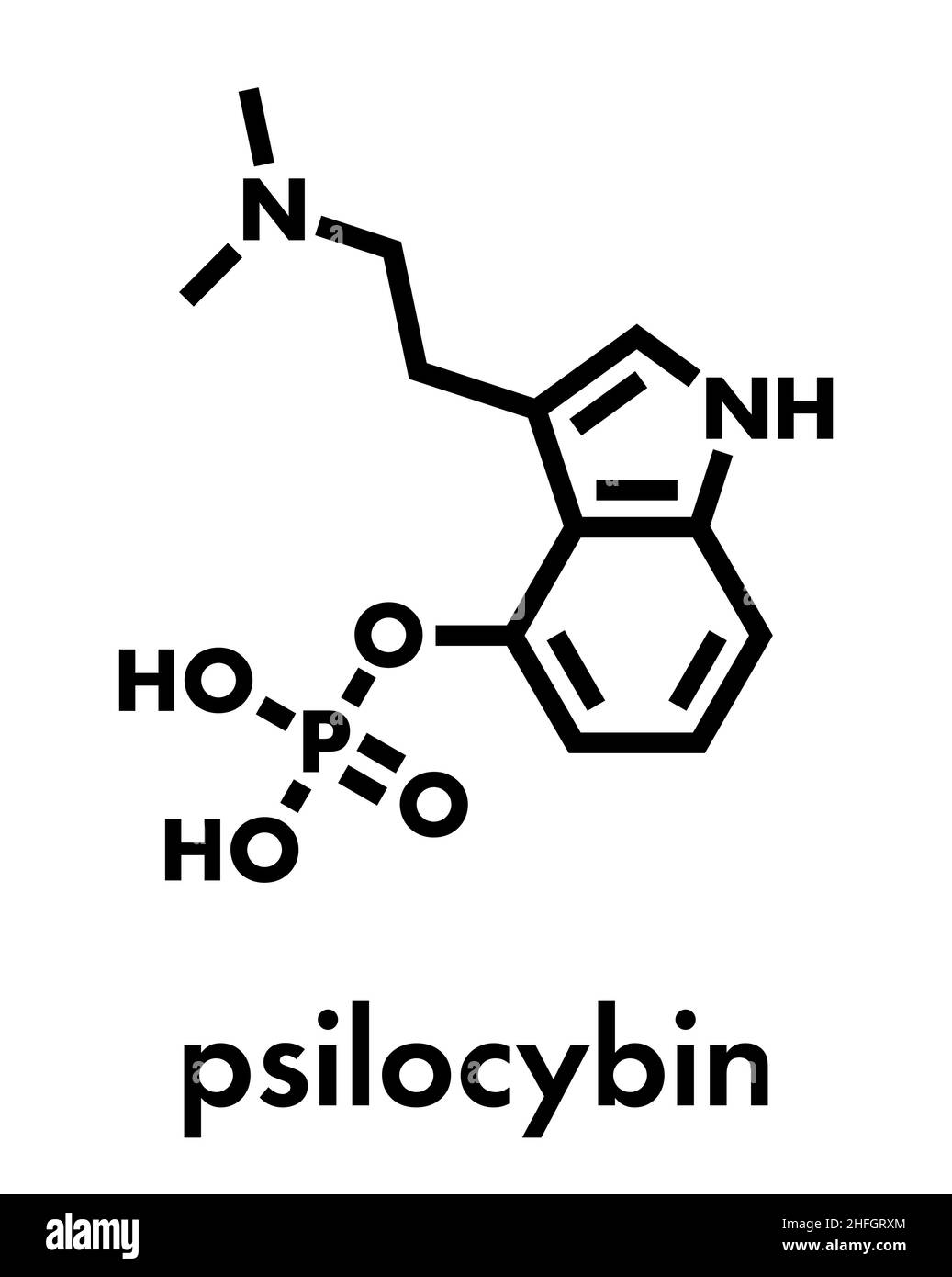 La psilocybine champignons psychédélique molécule. Promédicament de la psilocine. Formule topologique. Illustration de Vecteur