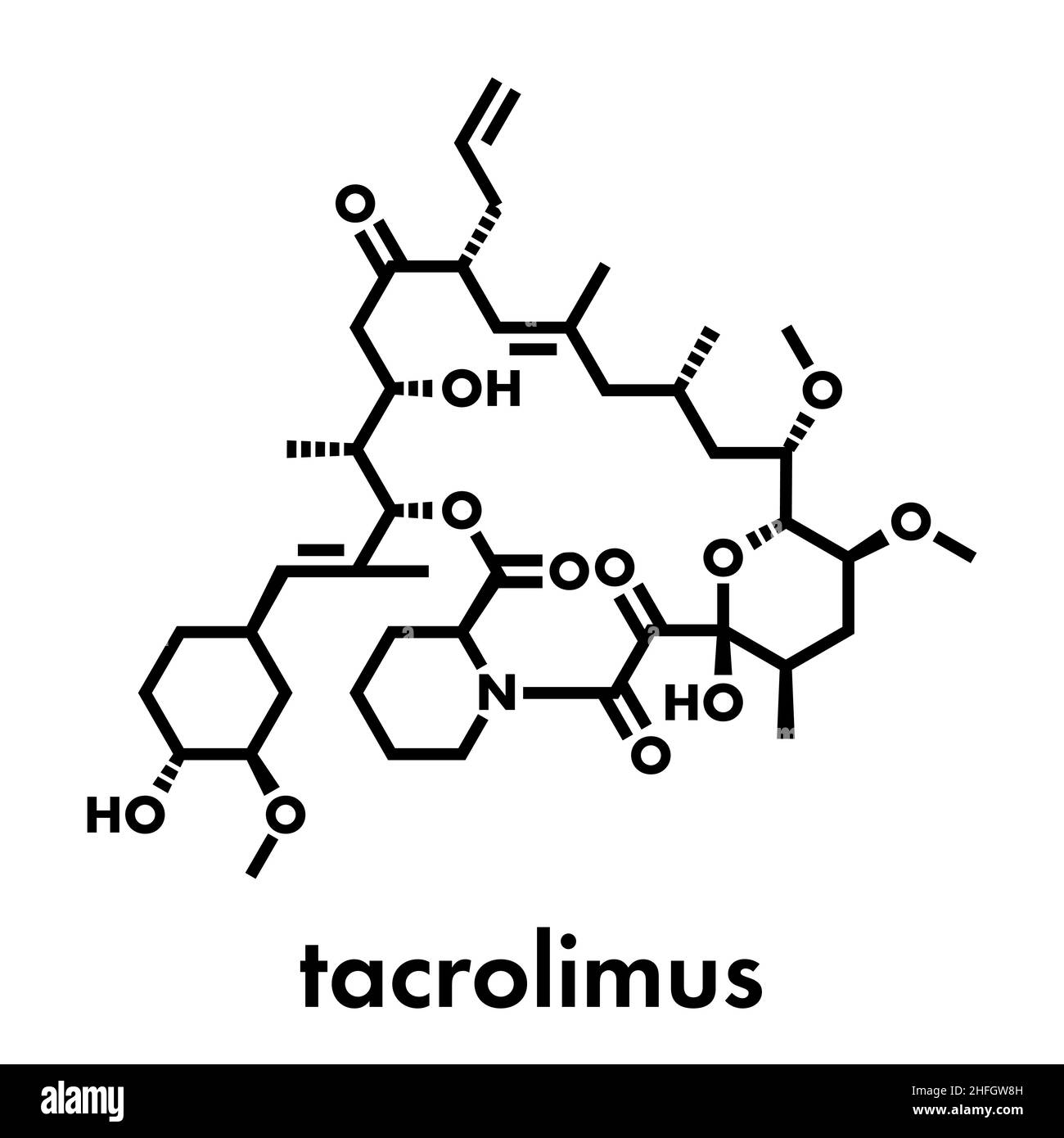 Le tacrolimus (fujimycin, le FK-506) immunosuppresseur molécule. Formule topologique. Illustration de Vecteur