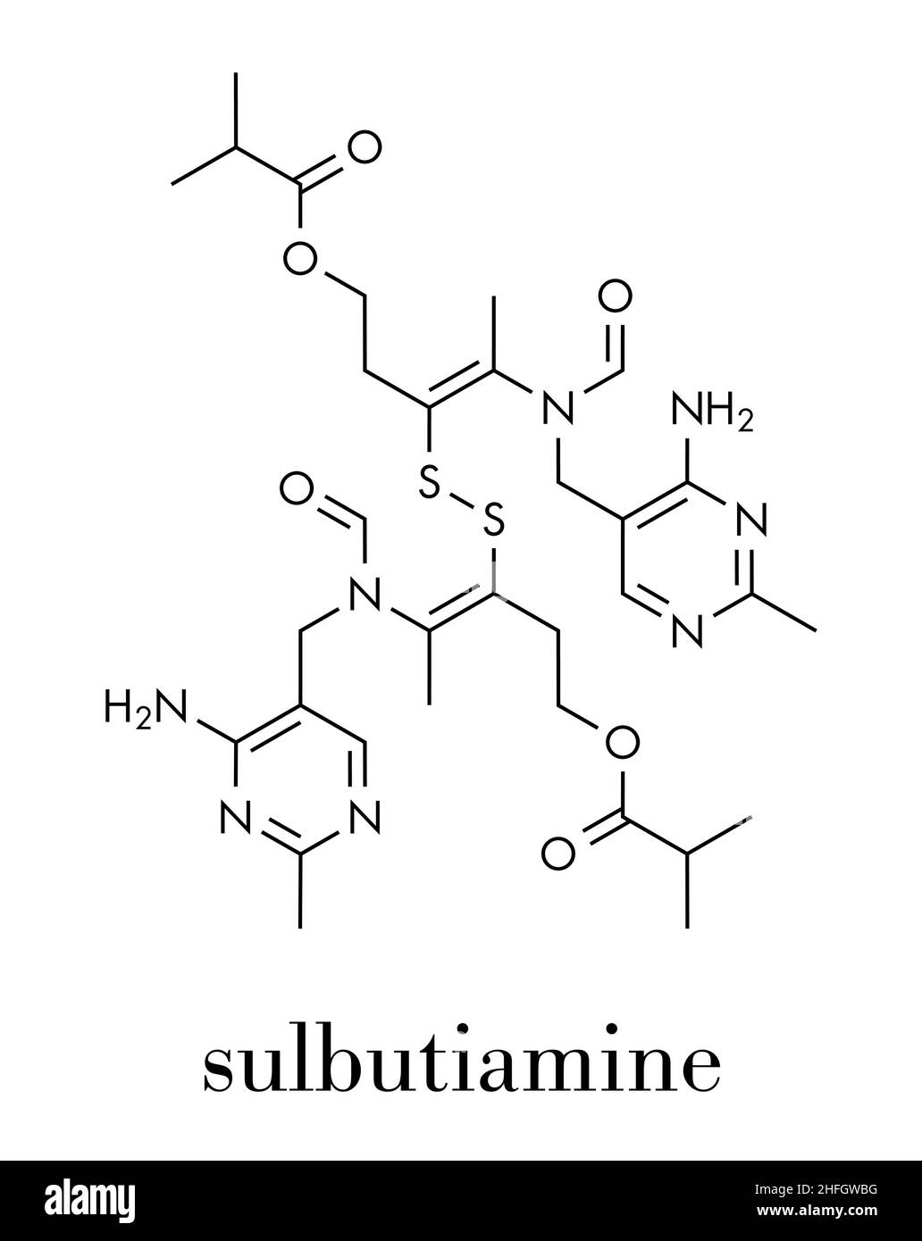 Sulbutiamine asthénie molécule pharmaceutique. Également utilisé dans les suppléments nutritionnels. Formule topologique. Illustration de Vecteur