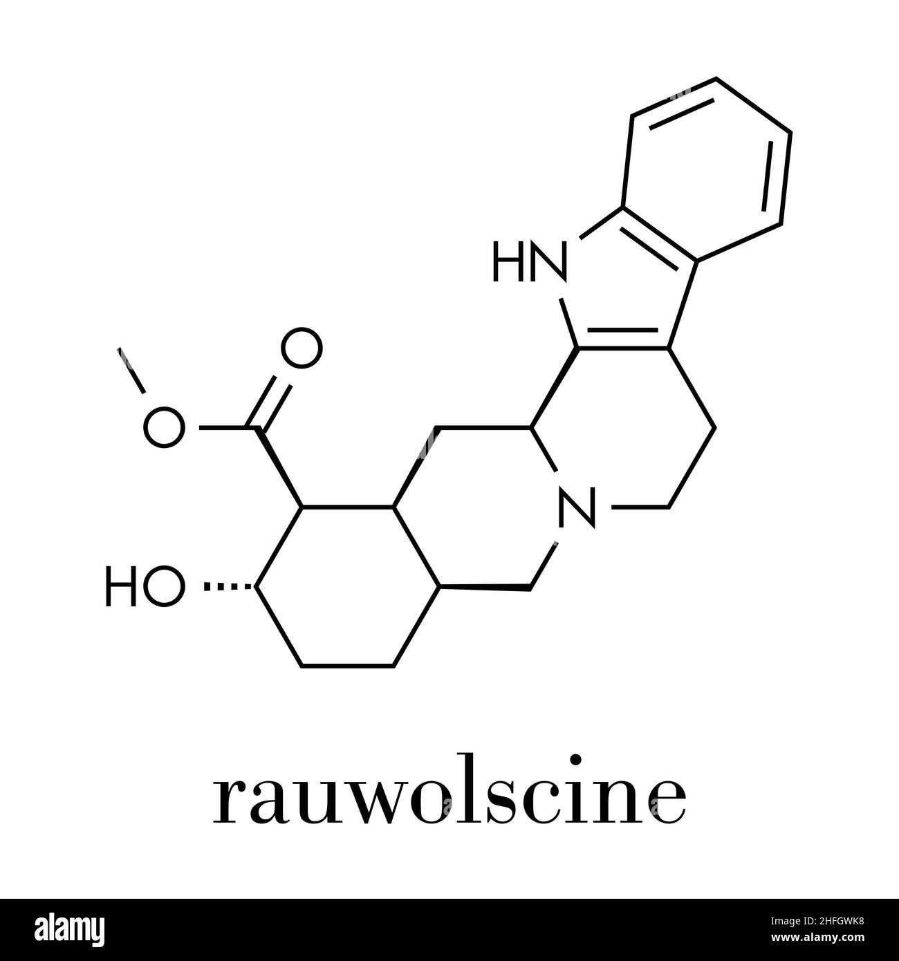 La rauwolscine molécule alcaloïde. Formule topologique. Illustration de Vecteur