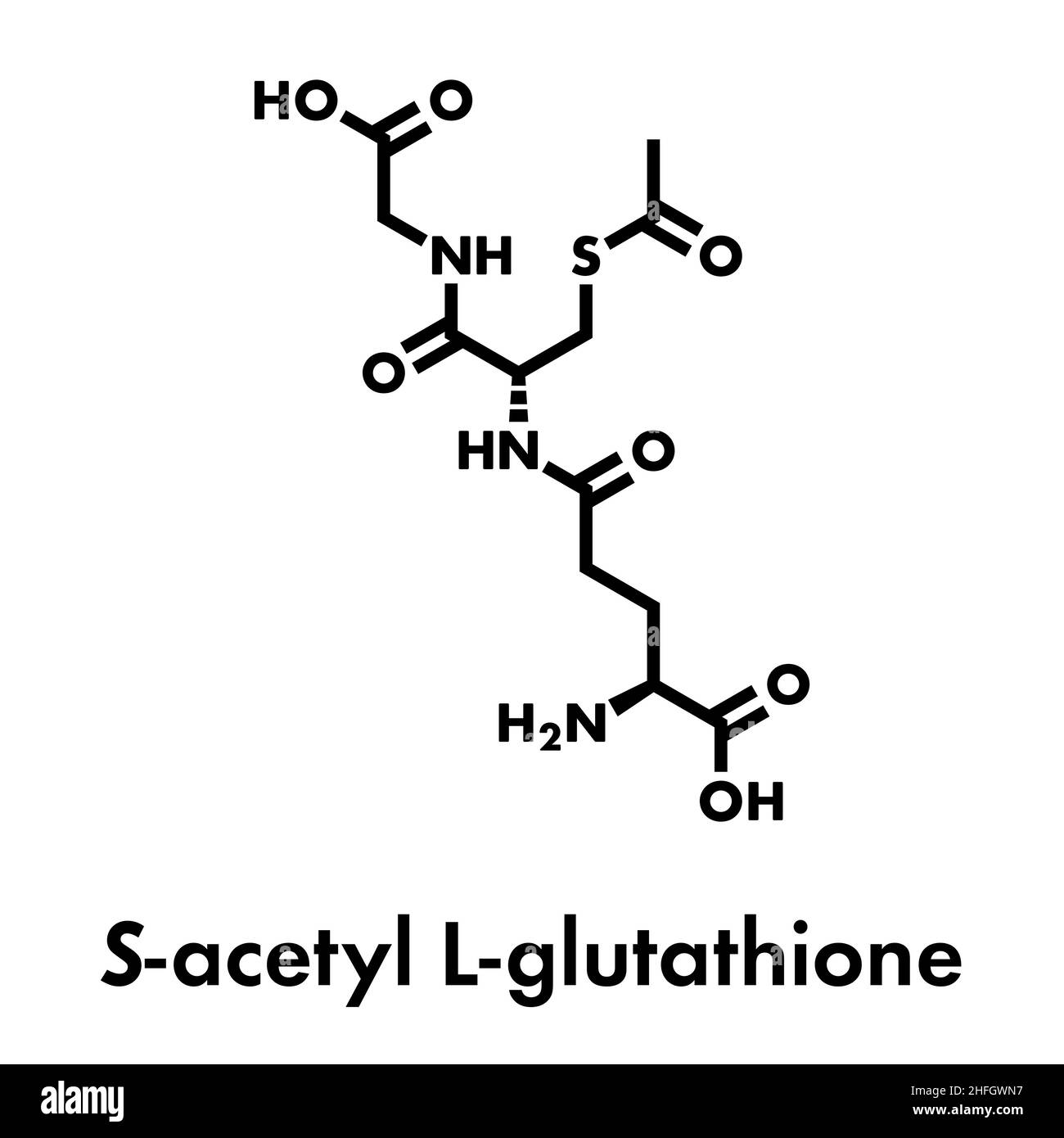 Molécule de supplément alimentaire S-acétyl L-glutathion.Formule squelettique. Illustration de Vecteur