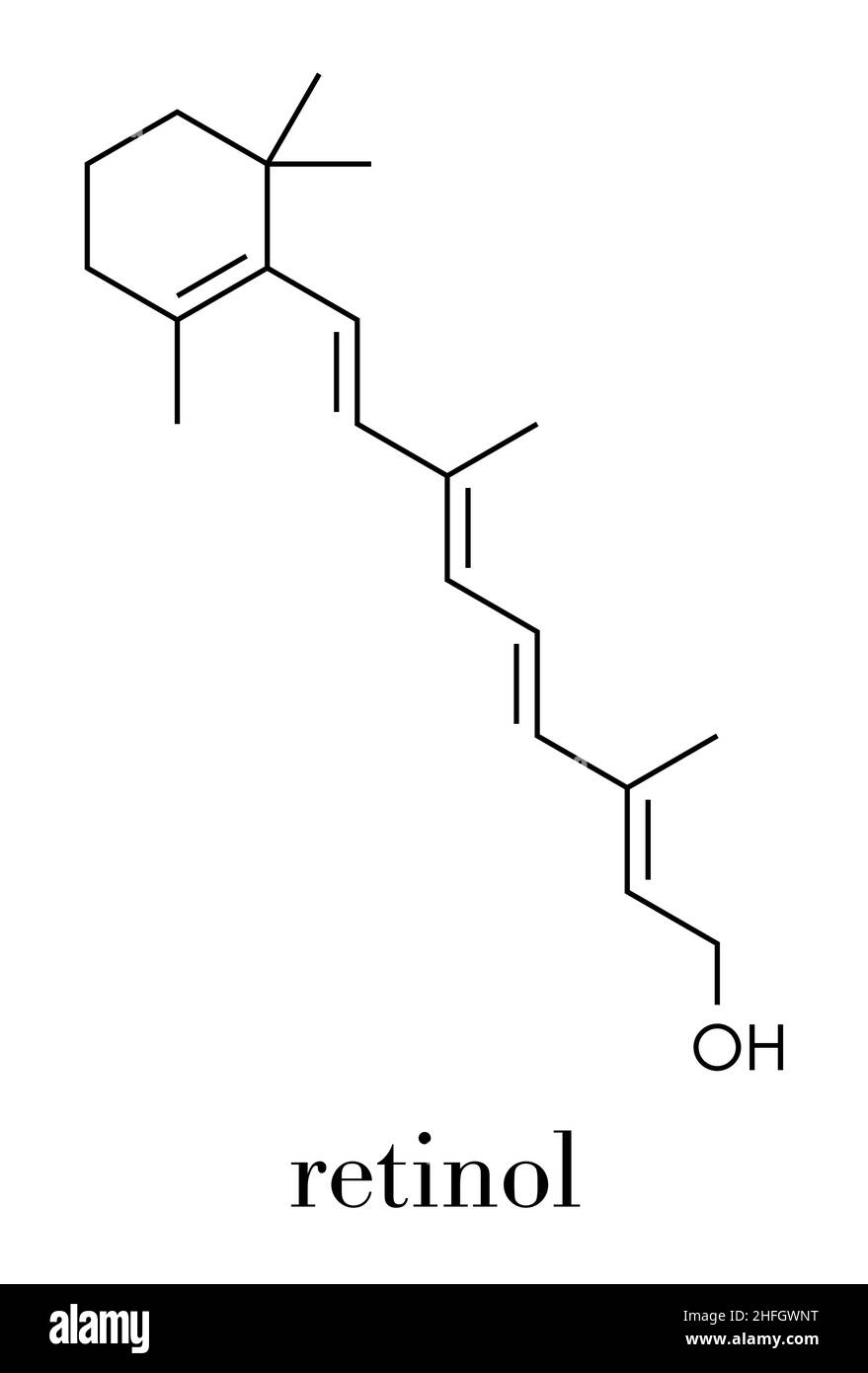 Molécule de rétinol (vitamine A).Formule squelettique. Illustration de Vecteur