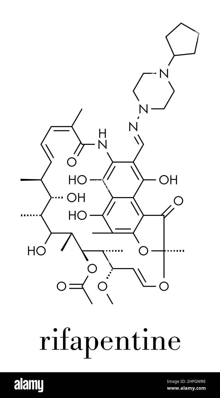 Rifapentine antibiotique molécule. Utilisé dans le traitement de la tuberculose. Formule topologique. Illustration de Vecteur