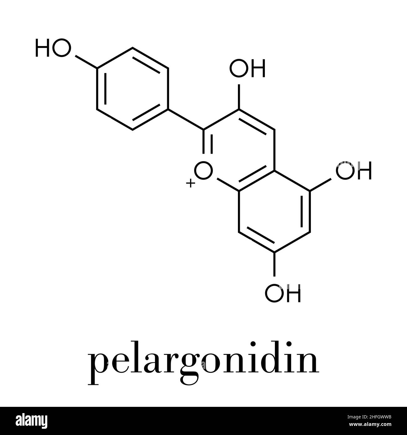 Pigment Pelargonidin molécule. Formule topologique. Illustration de Vecteur