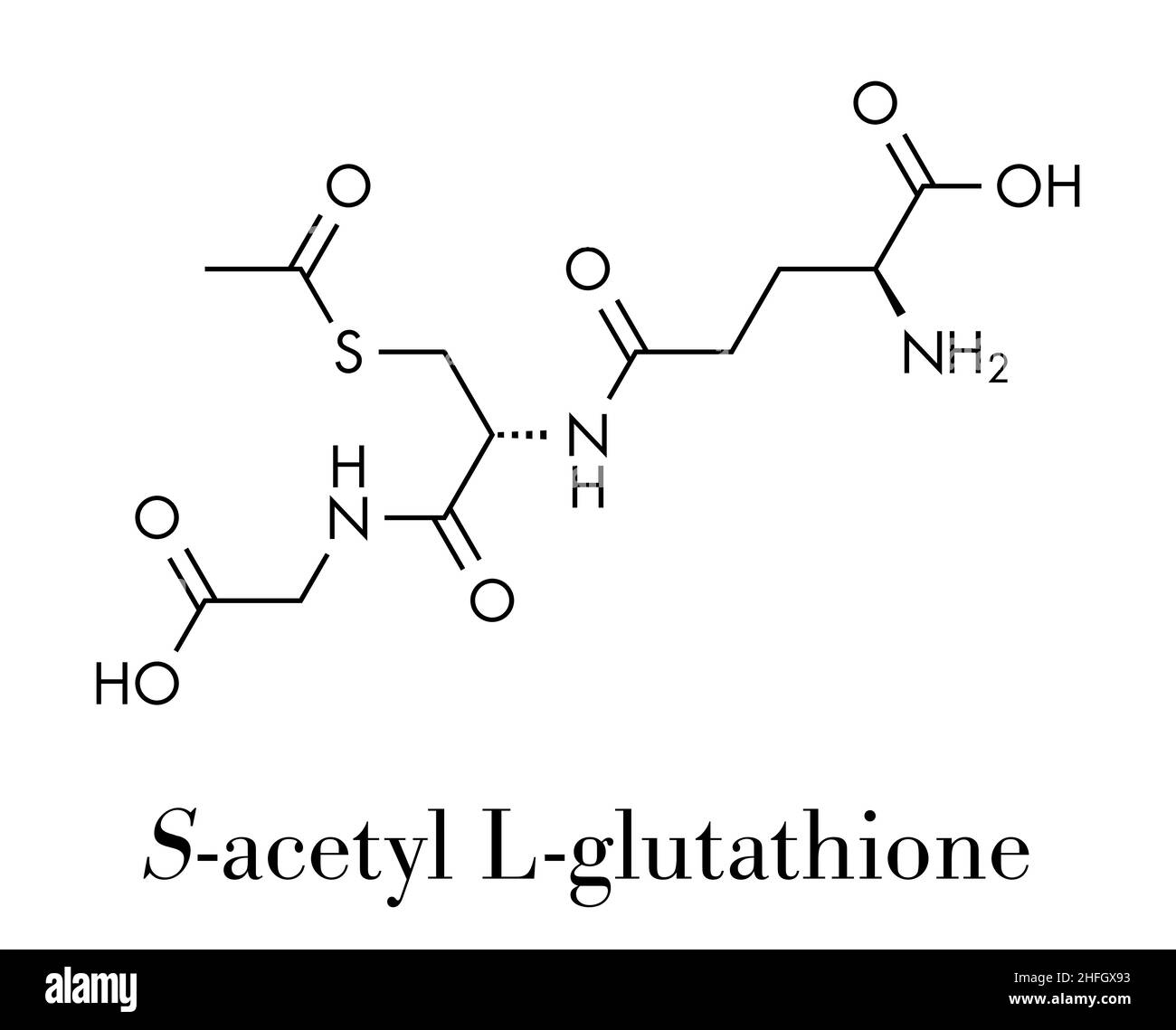 Molécule de supplément alimentaire S-acétyl L-glutathion.Formule squelettique. Illustration de Vecteur