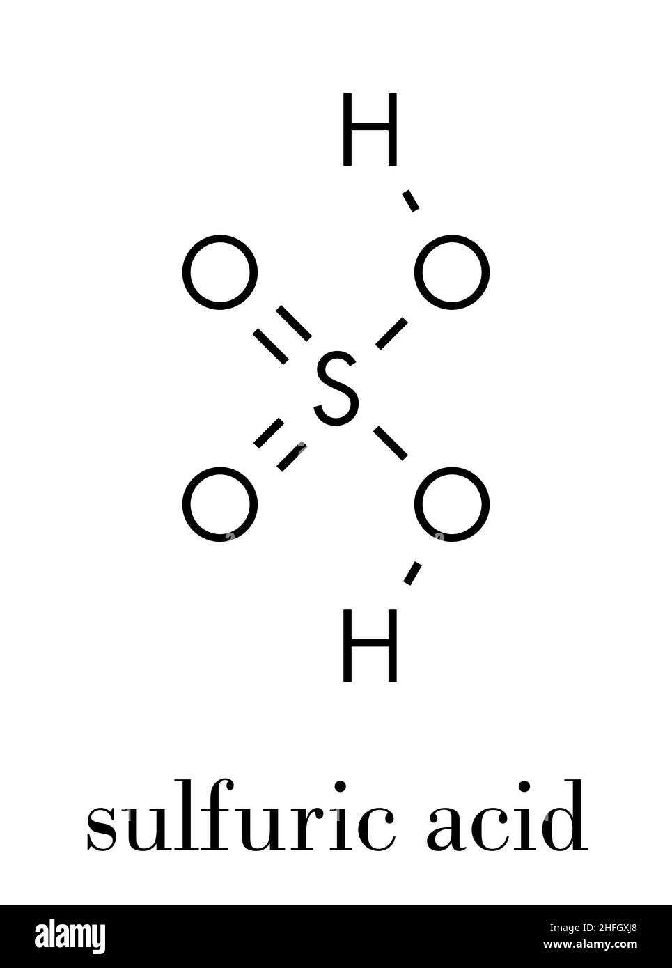 Acide sulfurique (H2SO4) molécule forte d'acide minéral. Formule du squelette. Illustration de Vecteur