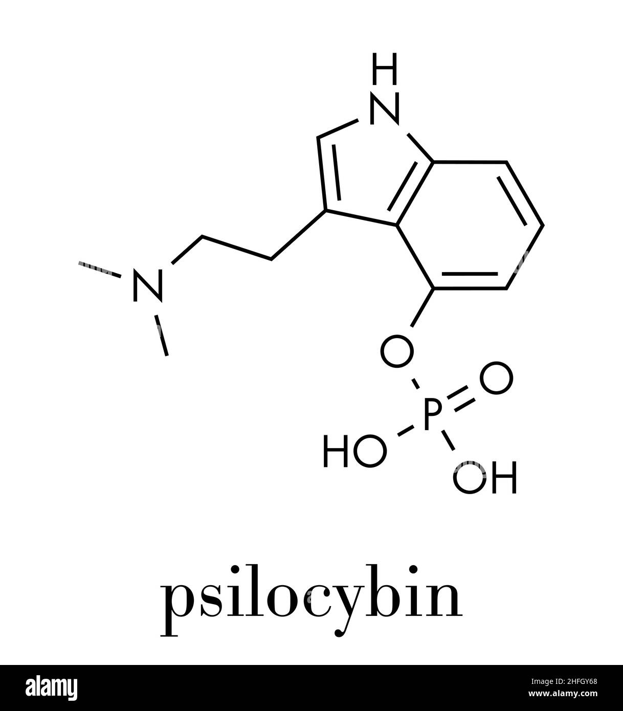 La psilocybine champignons psychédélique molécule. Promédicament de la psilocine. Formule topologique. Illustration de Vecteur
