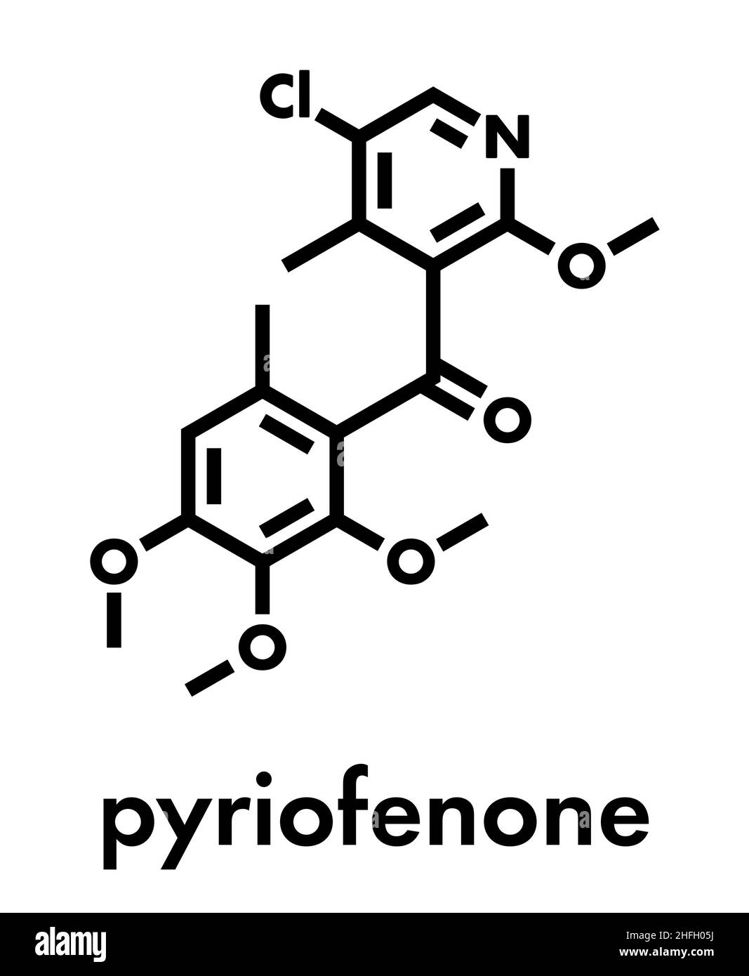Molécule de fongicide de Pyriofenone.Formule squelettique. Illustration de Vecteur