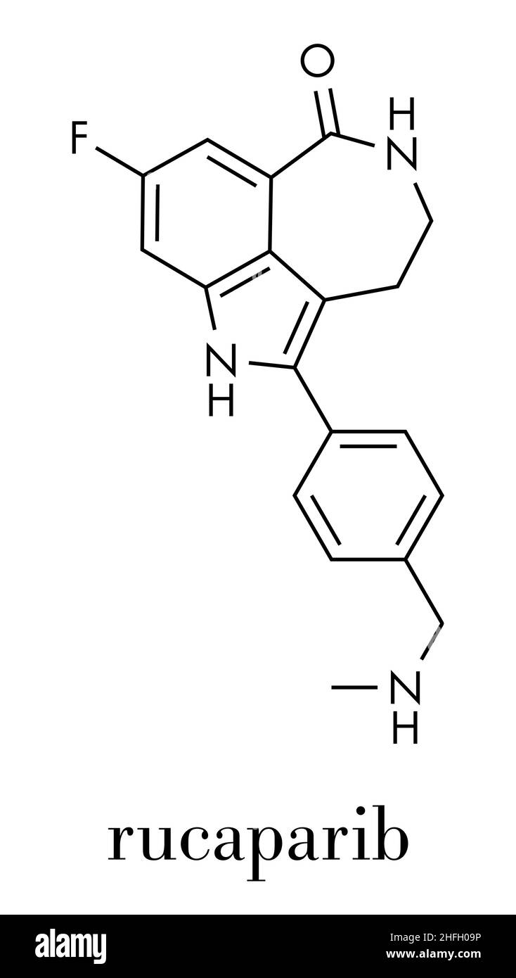 Rucaparib cancer molécule pharmaceutique (inhibiteur de PARP1). Formule topologique. Illustration de Vecteur