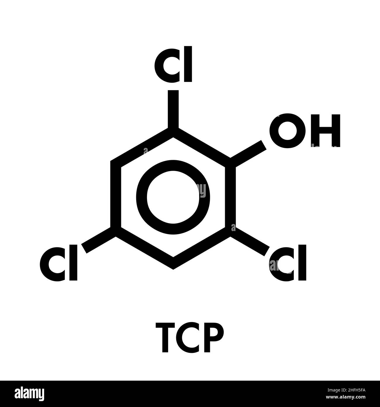 Trichlorophénol (TCP, 2,4,6-trichlorophénol) molécule. Formule topologique. Illustration de Vecteur