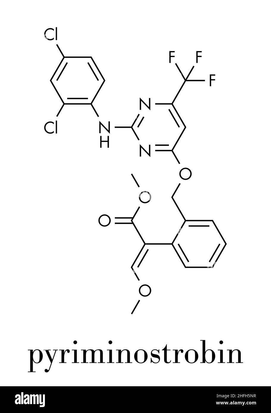Molécule d'insecticide de Pyriminostrobine.Formule squelettique. Illustration de Vecteur