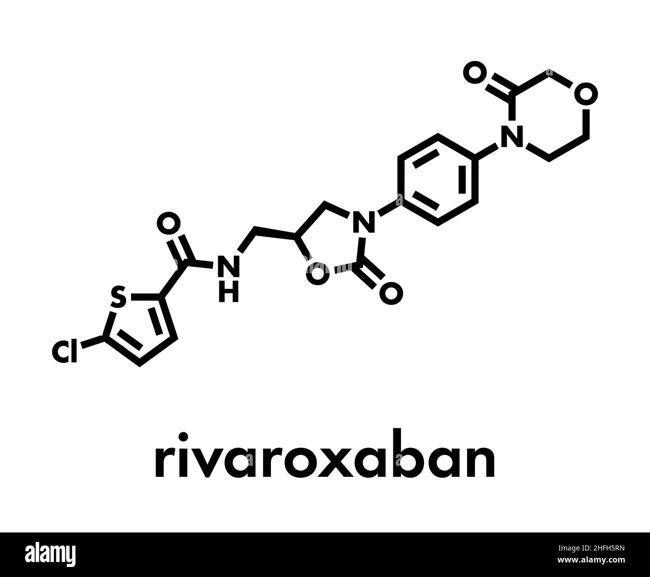 Le Rivaroxaban anticoagulant (inhibiteur du facteur Xa direct) molécule. Formule topologique. Illustration de Vecteur