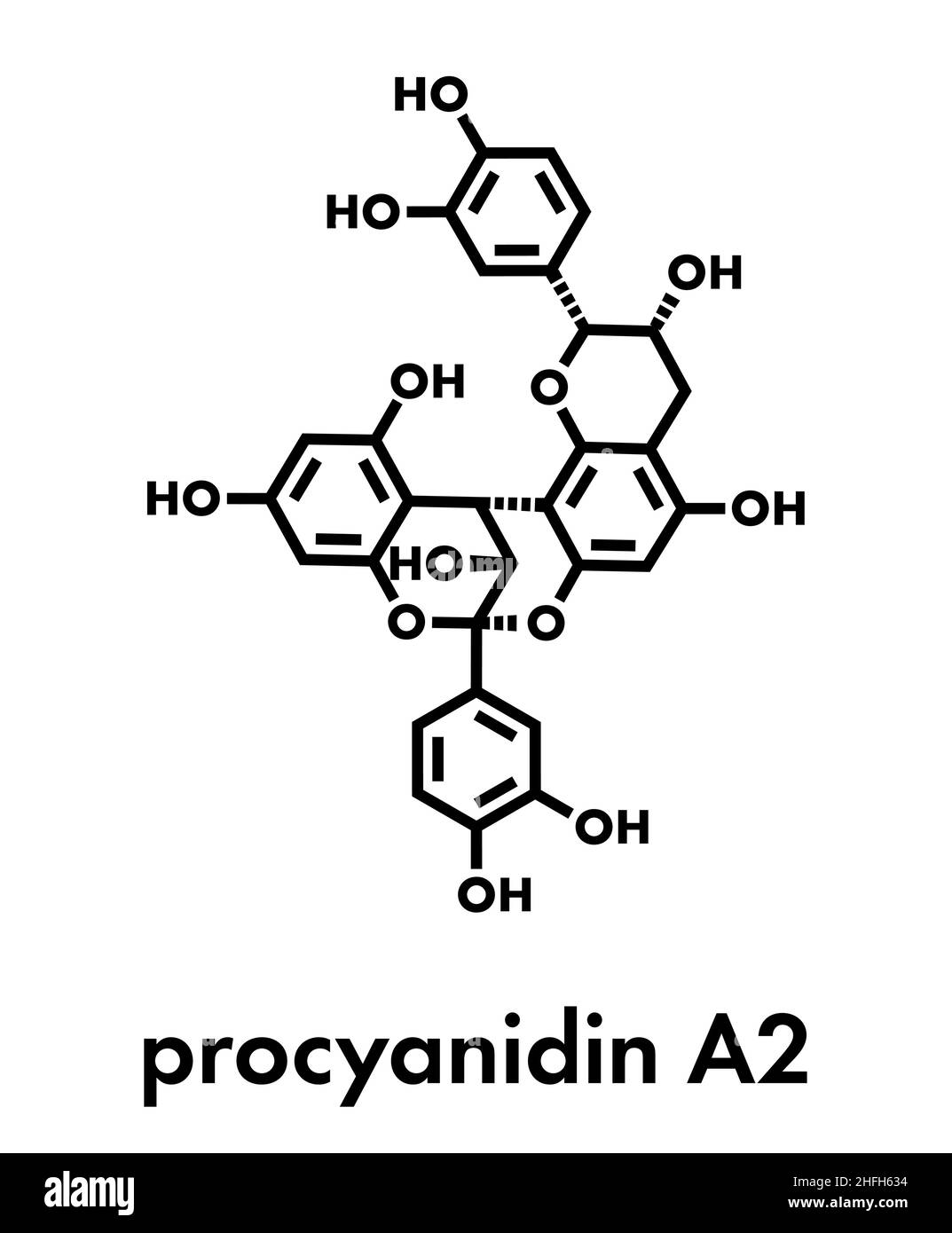 A2 (procyanidin proanthocyanidine A2, PAC A2) molécule. Présente dans le jus de canneberge () et un certain nombre d'autres plantes. Utilisé dans l'appareil urinaire du myocarde pre Illustration de Vecteur A2 (procyanidin proanthocyanidine A2, PAC A2) molécule. Présente dans le jus de canneberge () et un certain nombre d'autres plantes. Utilisé dans l'appareil urinaire du myocarde pre Illustration de Vecteur