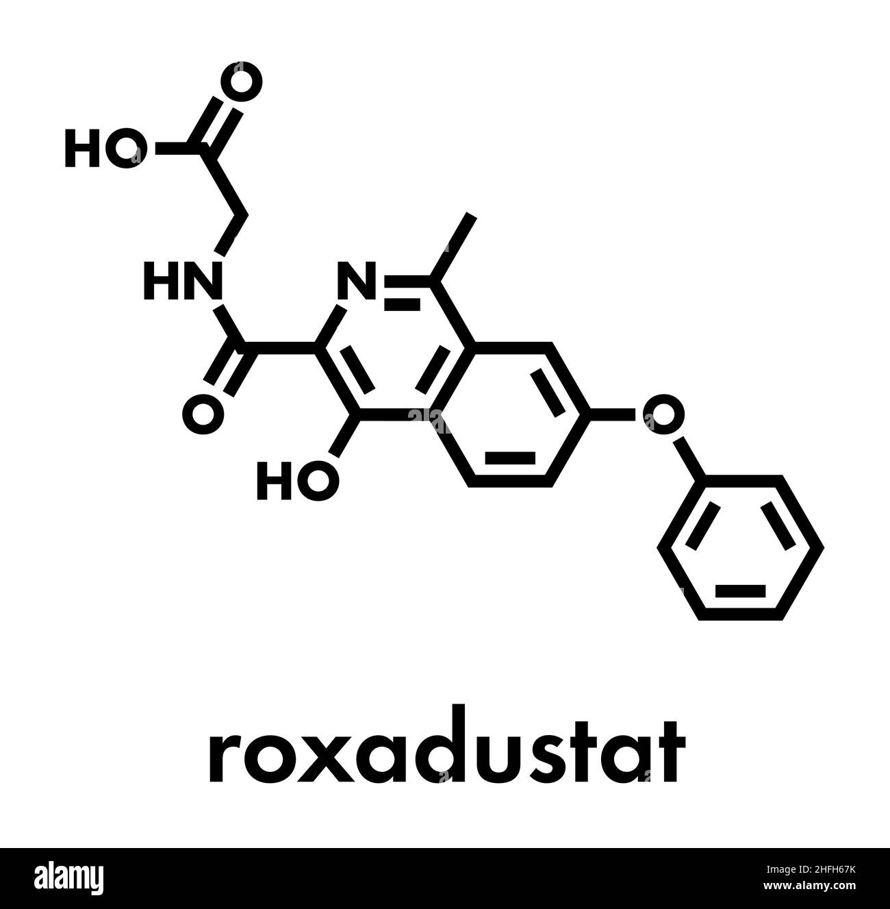 Roxadustat molécule pharmaceutique. Inhibiteur du facteur inductible par l'hypoxie-prolyl hydroxylase qui est en développement (2016) pour le traitement de l'anémie des maladies chroniques ki Illustration de Vecteur