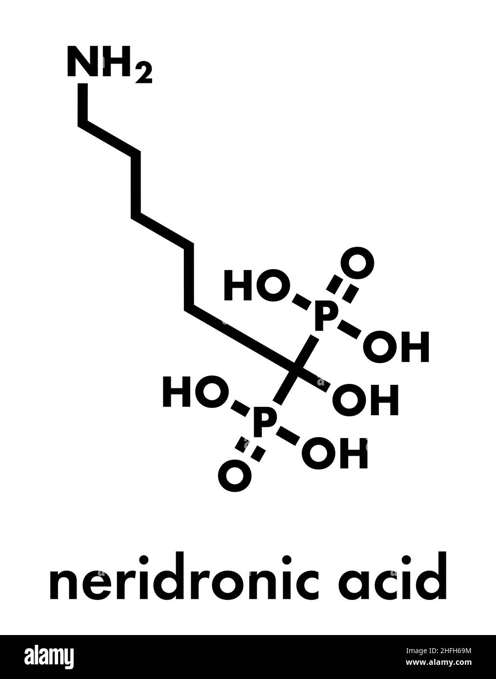 Neridronic molécule pharmaceutique acide. Utilisé pour le traitement de l'ostéogenèse imparfaite et la maladie de Paget des os. Formule topologique. Illustration de Vecteur