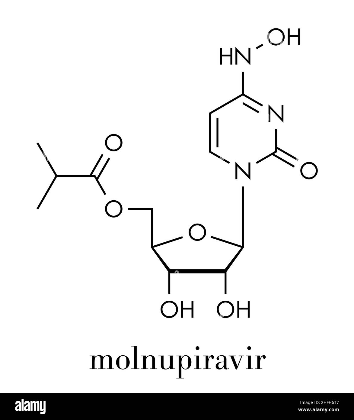 Molécule antivirale de Molnupiravir.Formule squelettique. Illustration de Vecteur