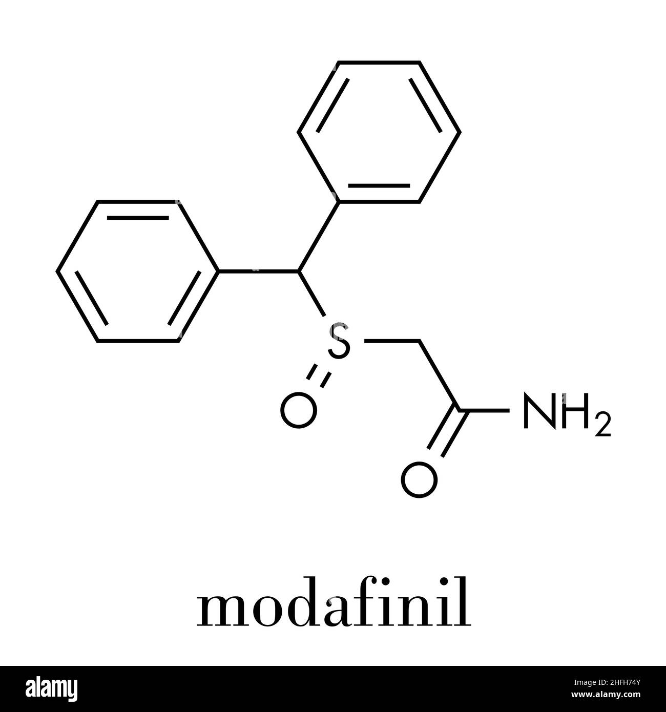 La promotion de l'éveil le modafinil molécule pharmaceutique. Utilisé pour le traitement de la narcolepsie. Formule topologique. Illustration de Vecteur