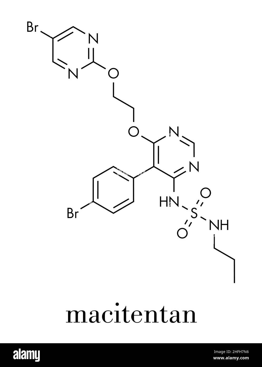 Macitentan molécule de médicament d'hypertension artérielle pulmonaire.Appartient à la classe antagoniste des récepteurs de l'endothéline.Formule squelettique. Illustration de Vecteur