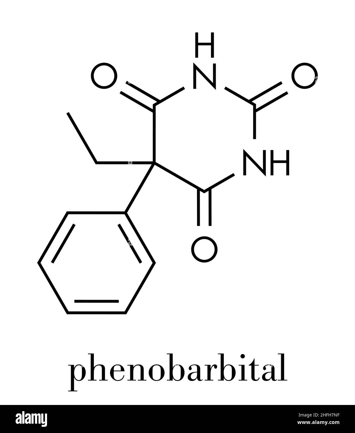 Phénobarbital barbiturate anticonvulsant (médicament pour l'épilepsie), structure chimique Formule squelette. Illustration de Vecteur