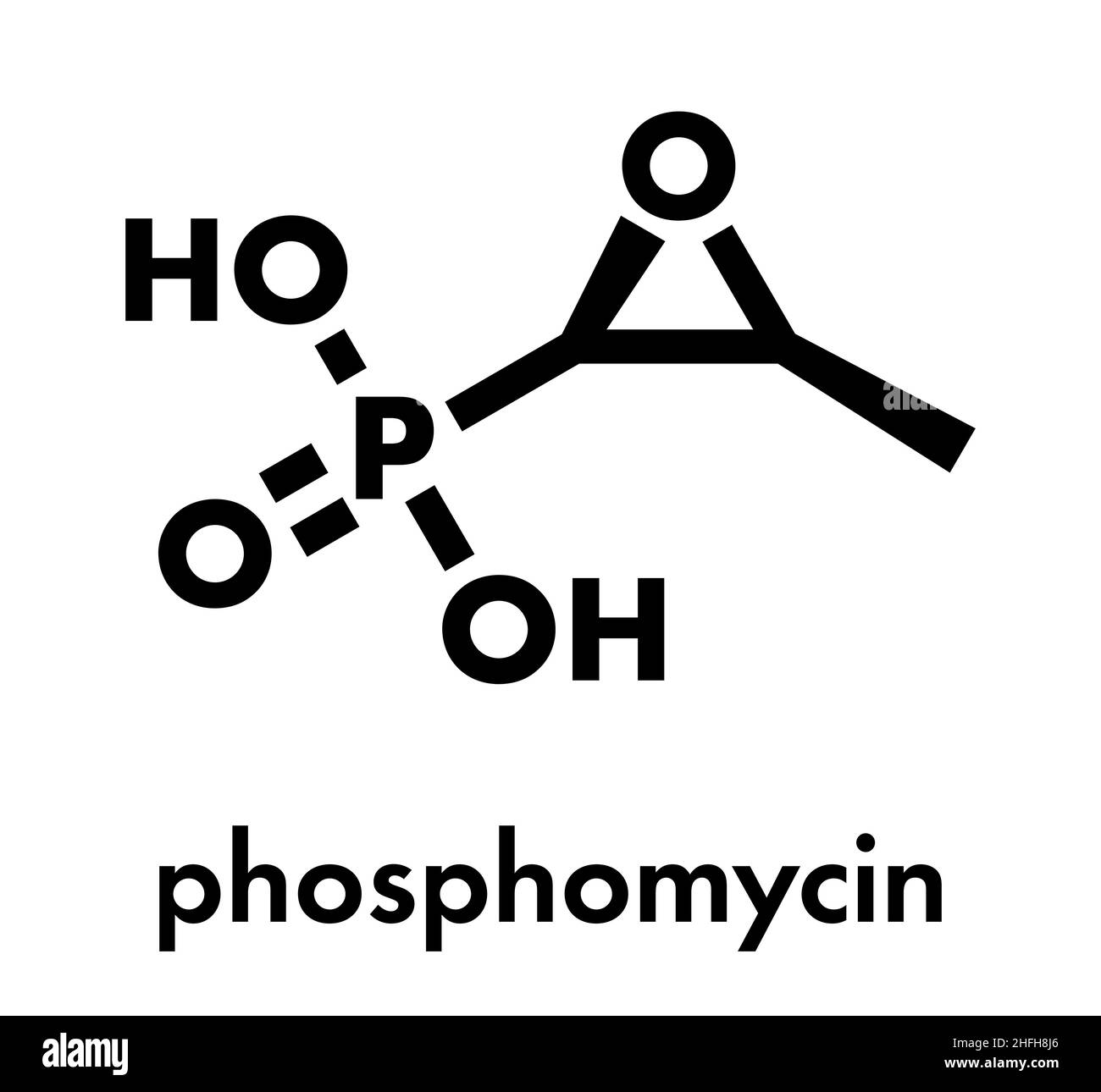 Molécule antibactérienne de fosfomycine (phosphomycine, phosphonomycine).Utilisé dans le traitement des infections des voies urinaires.Formule squelettique. Illustration de Vecteur