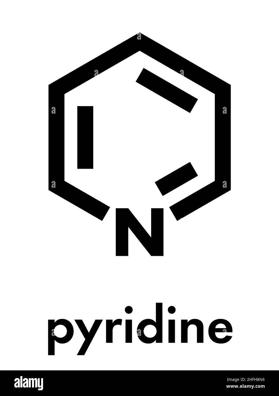 Solvant chimique de pyridine et molécule de réactif. Formule du squelette. Illustration de Vecteur