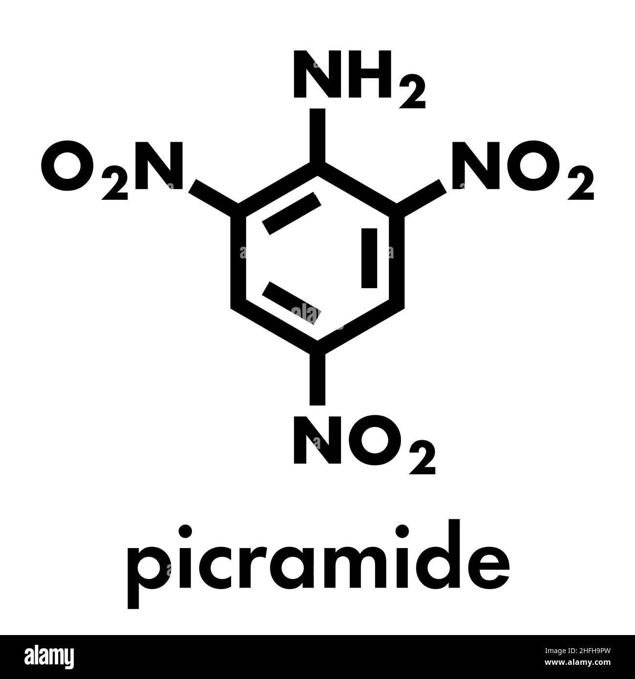 Picramide trinitroaniline, (2,4,6) molécule explosive. Formule topologique. Illustration de Vecteur