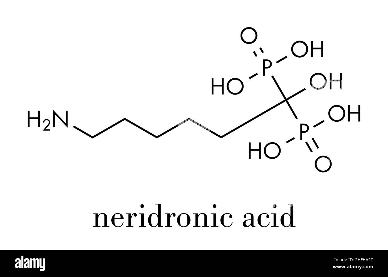 Neridronic molécule pharmaceutique acide. Utilisé pour le traitement de l'ostéogenèse imparfaite et la maladie de Paget des os. Formule topologique. Illustration de Vecteur