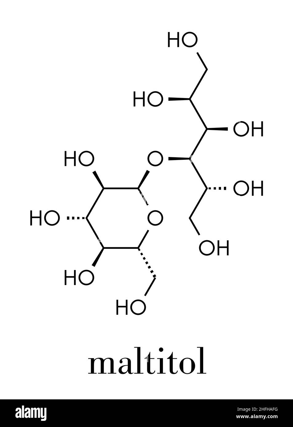 Molécule d'édulcorant à l'alcool et au sucre maltitol.Formule squelettique. Illustration de Vecteur
