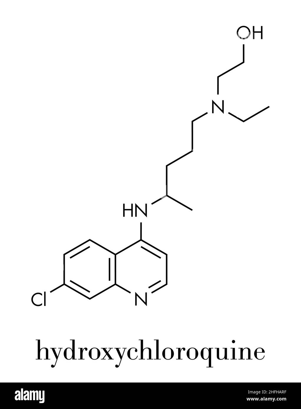 Molécule d'hydroxychloroquine pour le paludisme.Formule squelettique. Illustration de Vecteur