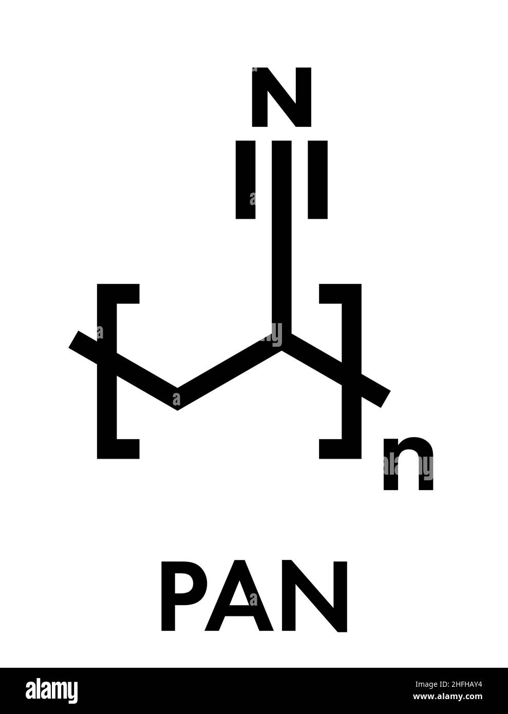 Polyacrylonitrile (PAN), la structure chimique d'un polymère. Aussi utilisé dans la production de fibre de carbone. Formule topologique. Illustration de Vecteur