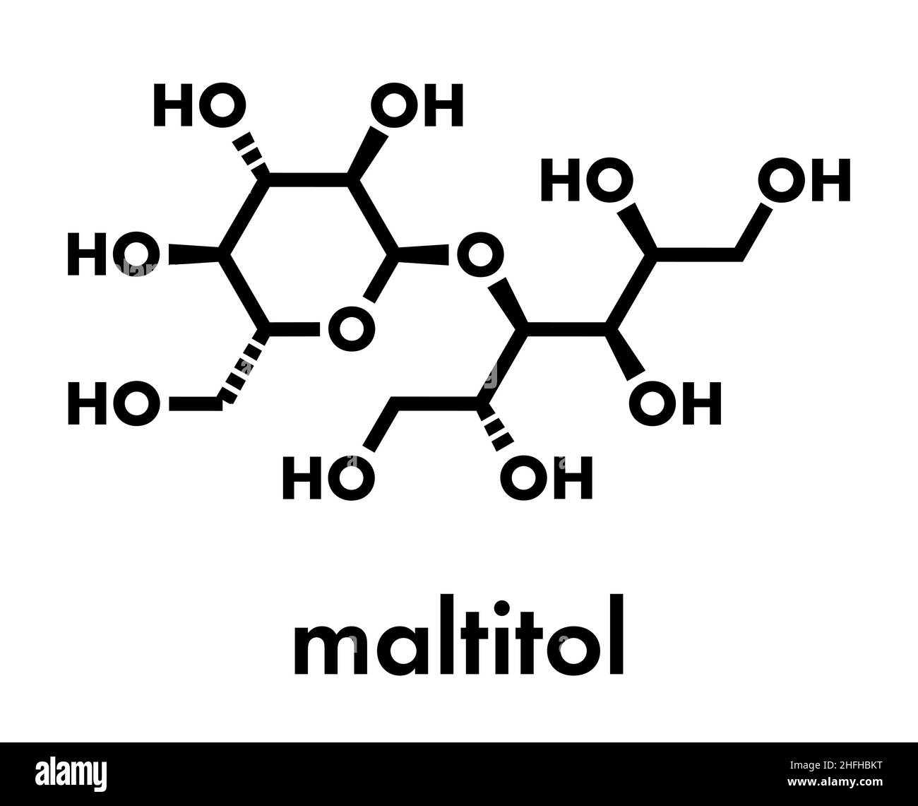 Molécule d'édulcorant à l'alcool et au sucre maltitol.Formule squelettique. Illustration de Vecteur