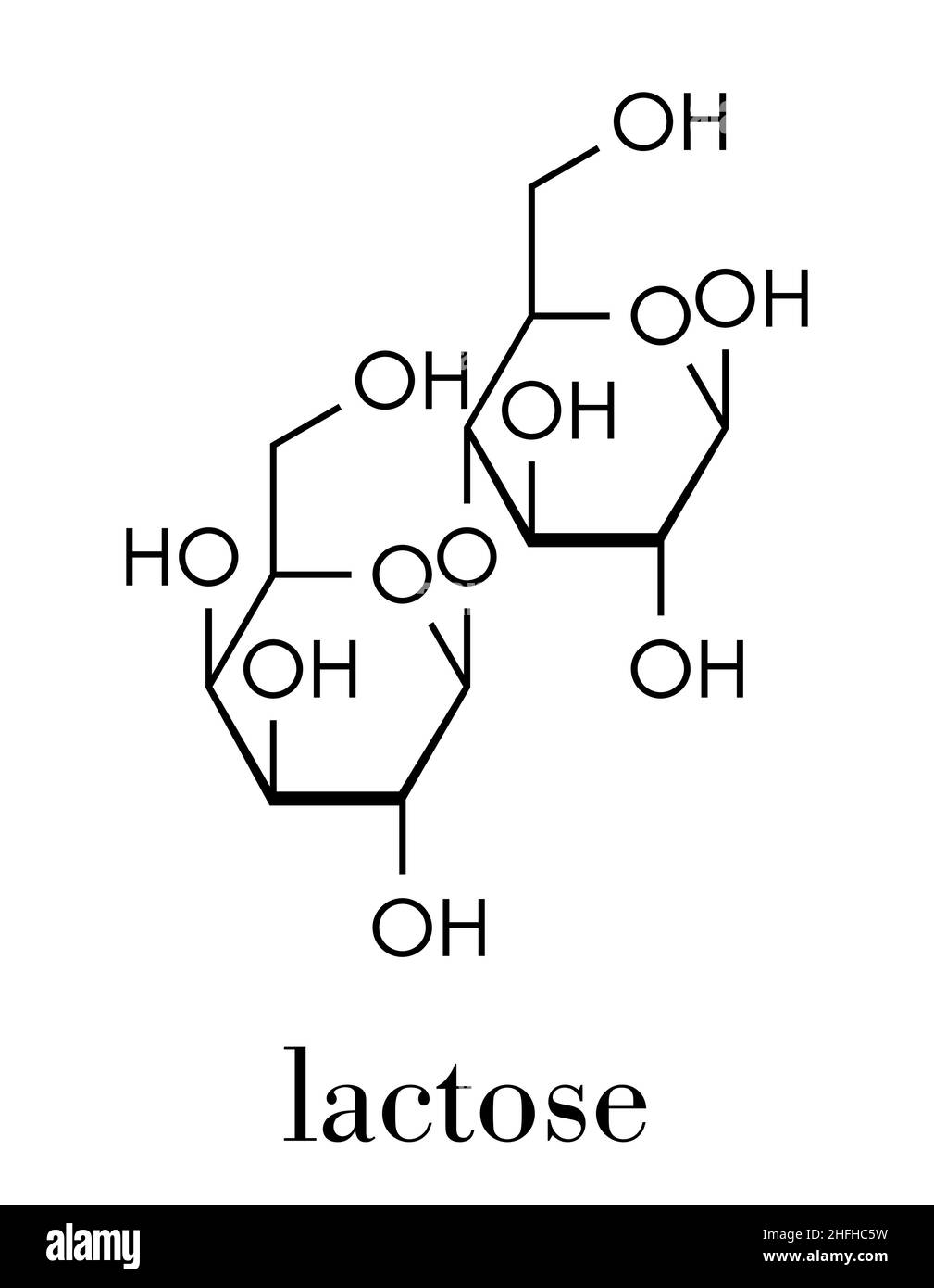 Molécule de sucre de lait de lactose. Formule du squelette. Illustration de Vecteur