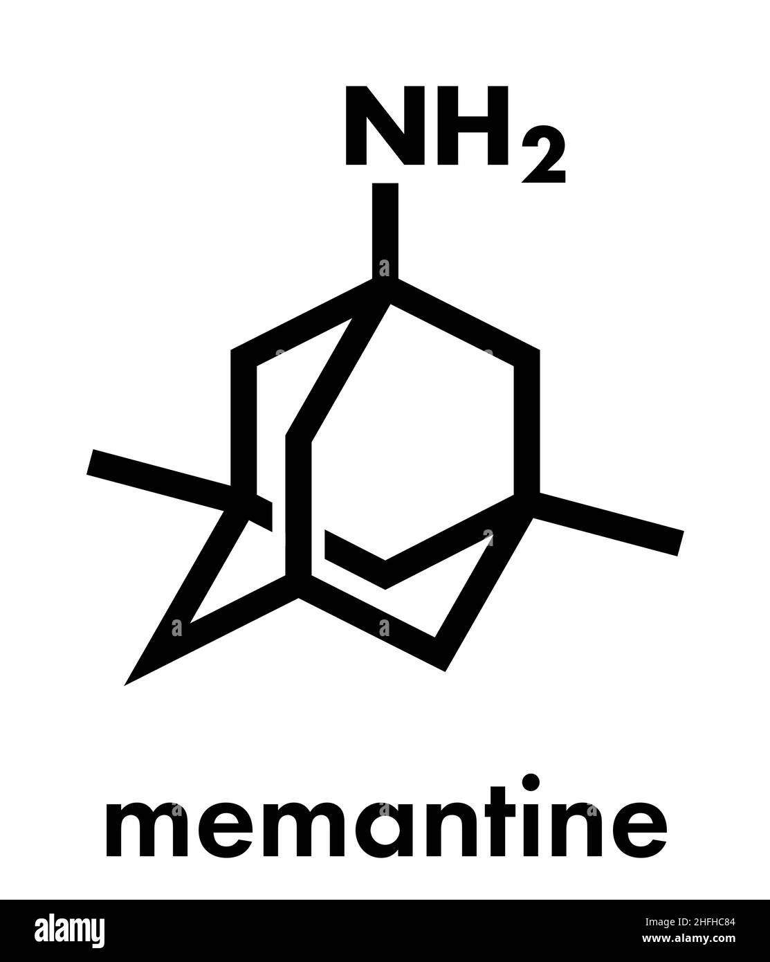La maladie d'Alzheimer mémantine molécule pharmaceutique. Formule topologique. Illustration de Vecteur